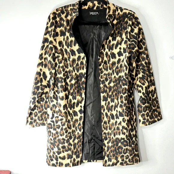 New Leopard Open Front Blazer Lightweight Corduroy Fully Lined Size Small - Picture 2 of 7